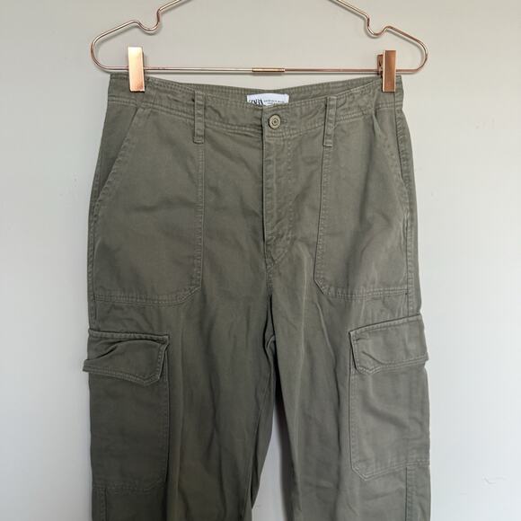 Zara Womens Cargo Pants 4 Green Straight Leg Pockets Y2K Gorpcore Streetwear - Picture 3 of 7
